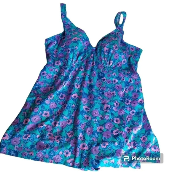 Maxine of Hollywood Other - Maxine of Hollywood Blue Green‎ Purple Pink Floral Swimsuit with side splits